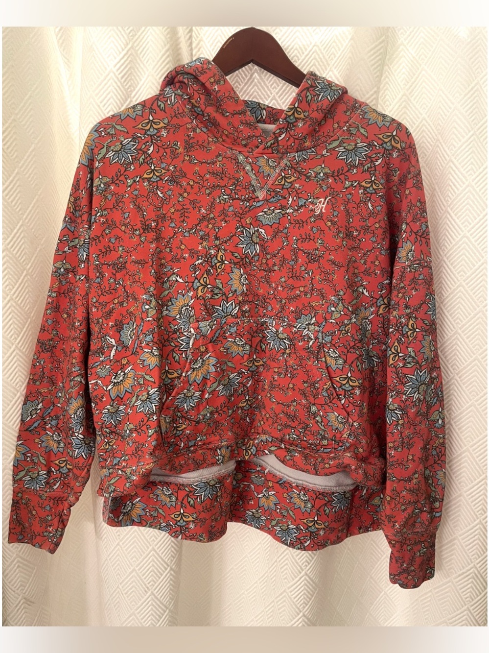 Hooey Oversized Coral Allover Floral Print Hoodie Size Small